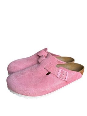 Birkenstock Boston Pink Suede Clogs Mules